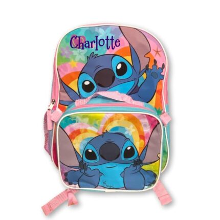 Fast Forward Kid's Licensed 16" School Backpack (Personalized Stitch Rainbow Heart)